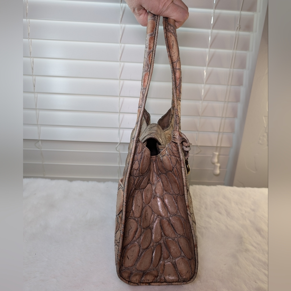 Vintage Brahmin Croc-Embossed Structured Leather Satchel | Beige | Gold Hardware - Picture 7 of 16